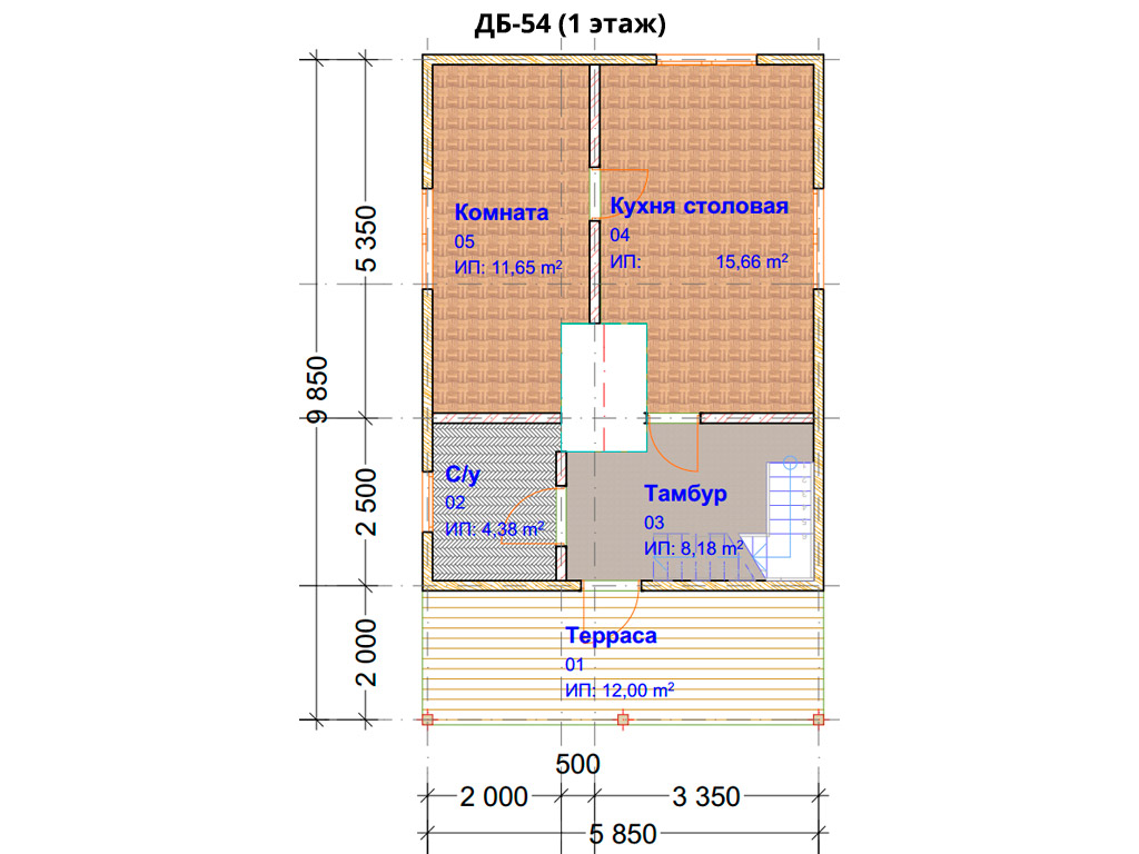 Проект дома ДБ-54 (6х10м), площадью 76м² из бруса 150х150мм